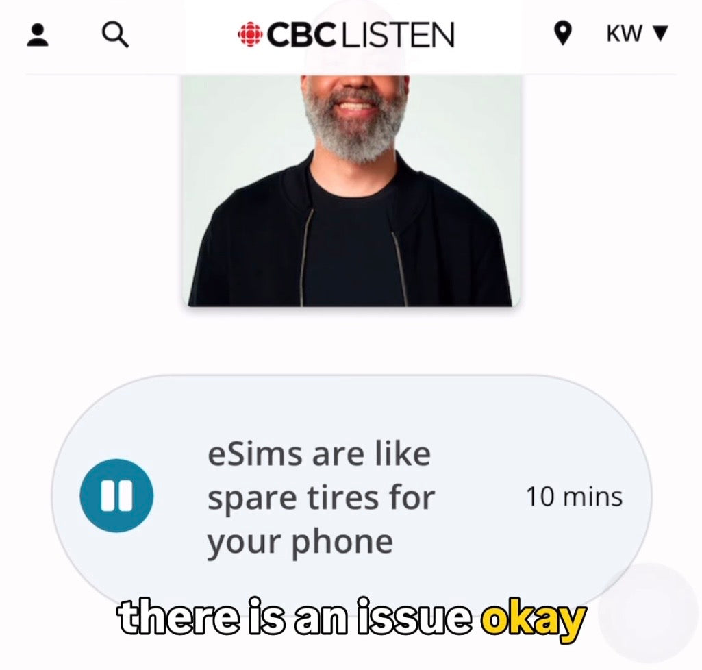 Load video: CBC Fresh Air with Ismaila Alfa: eSIMs are like spare tires for your phone (Sweat Free Telecom / Chanakya Ramdev)